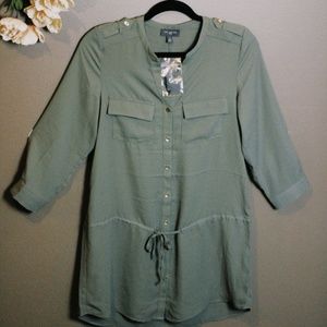 The Limited | Button Up Tunic With Belt | Green